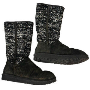 UGG Australia Black And White Camaya Knit Sequin Embellished Suede Boots Size 8